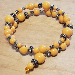 Orange beaded Boho bangle bracelet